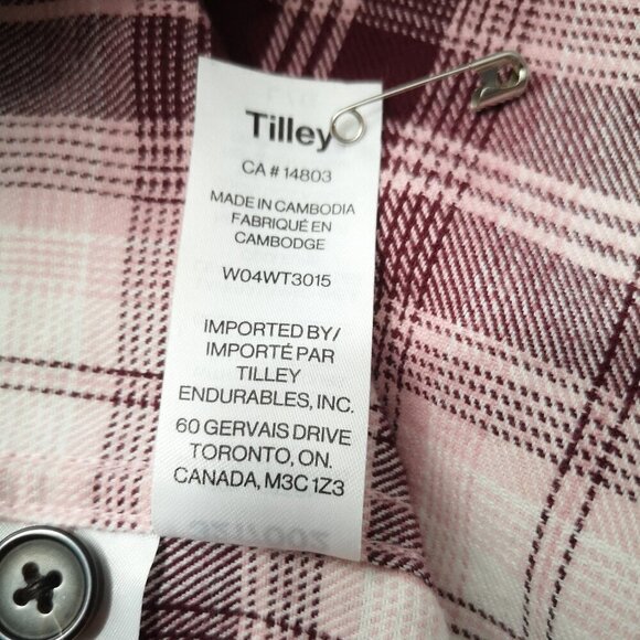 Tilley Ladies Size Large Burgundy Plaid Button Front Shirt - Picture 5 of 10